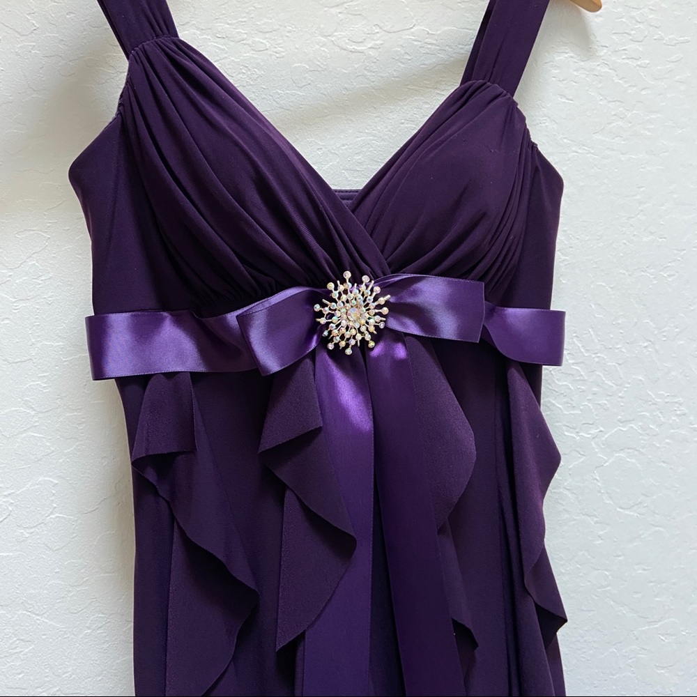 Purple ruffle evening dress